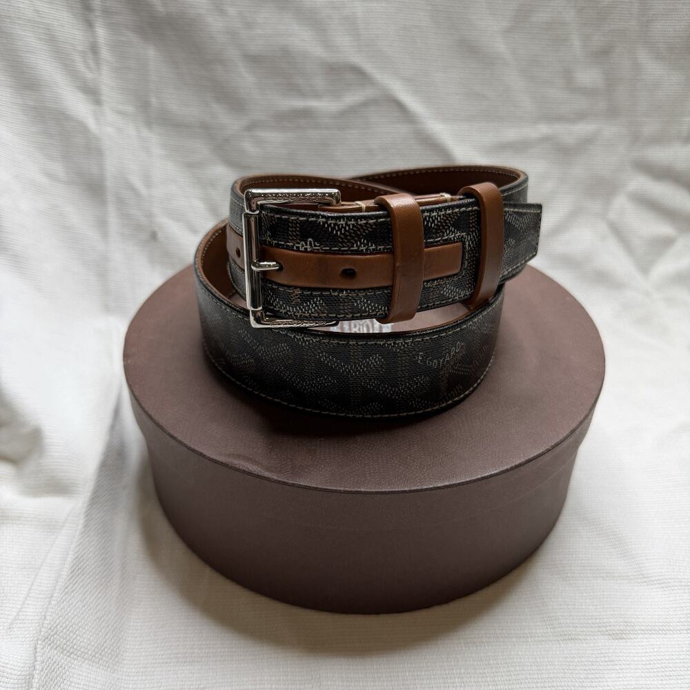 Goyard Florida Belt Tan Black Size 85 Authentic Mens Women Used With Box